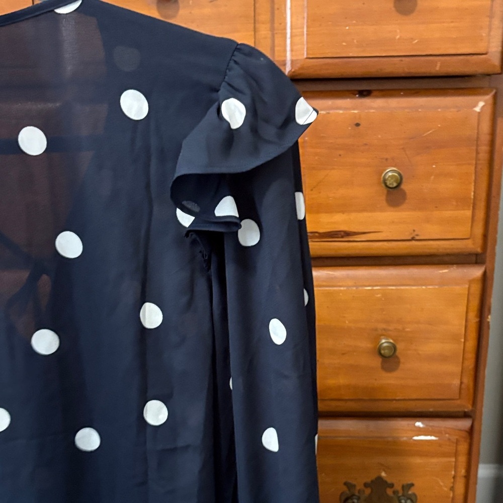 LOFT Polka Dot Blouse in Navy and White - Picture 3 of 6